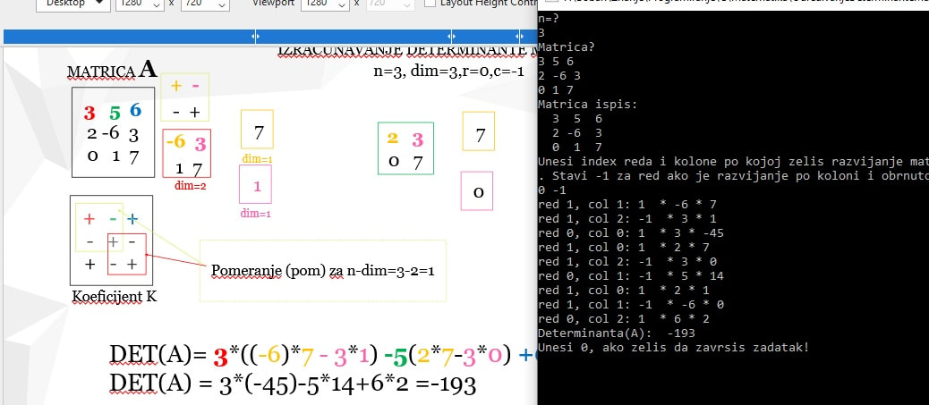 Postupak određivanja determinante kvadratne matrice aplikacija-izvršenje