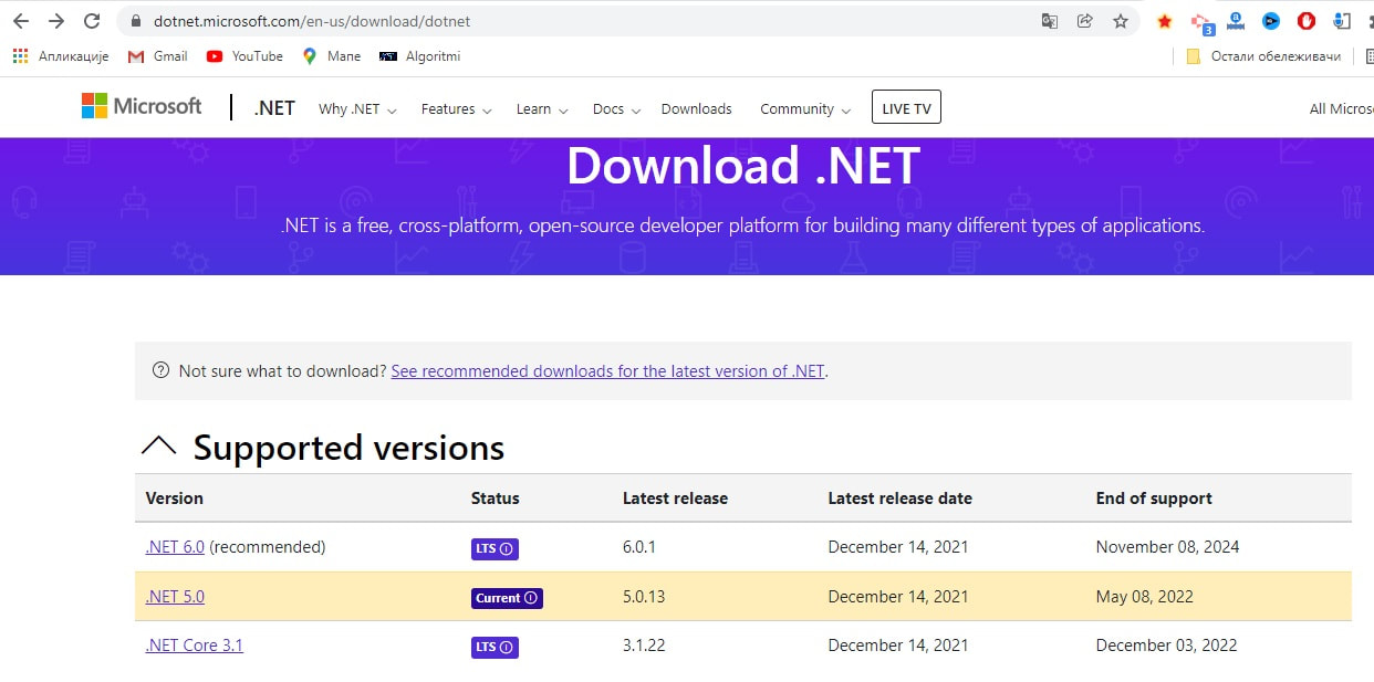 ASP.Net core download