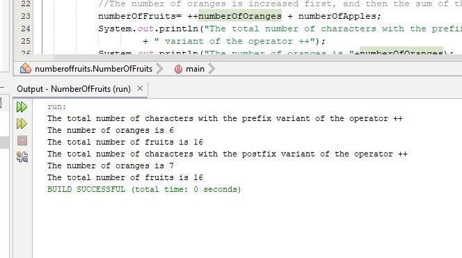 Incremental operator in java(++) - example: Number of fruits, program execution