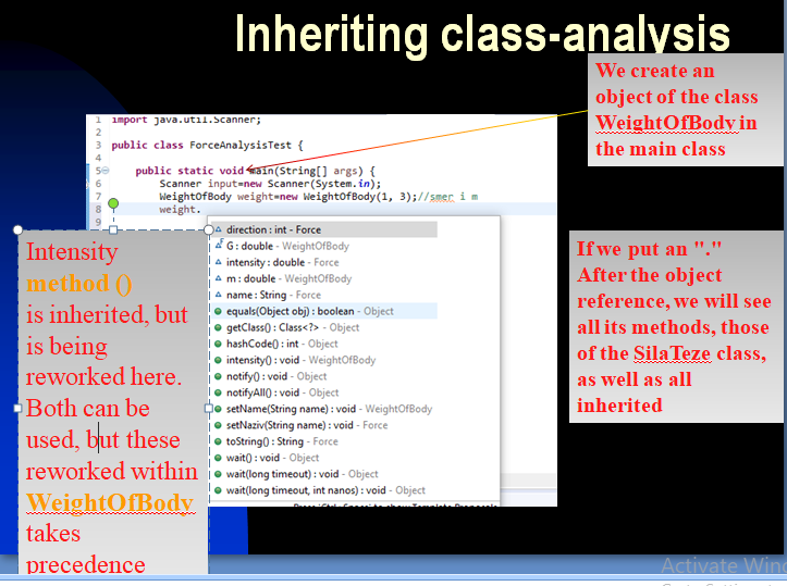 Class inheritance, view of object properties and methods