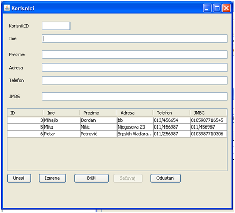 Graphical User Interface. Creating netbeans forms. Example - CD club - view of user table