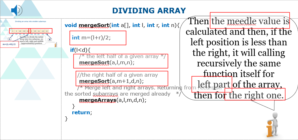 Figure 4: Merge-sort. Dividing into smaller arrays. Function - execution