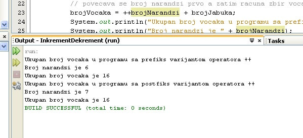 Inkrementalni operator u javi(++) - primer : Broj voćaka, izvršenje programa