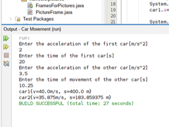 objects example: Car movement-starting application