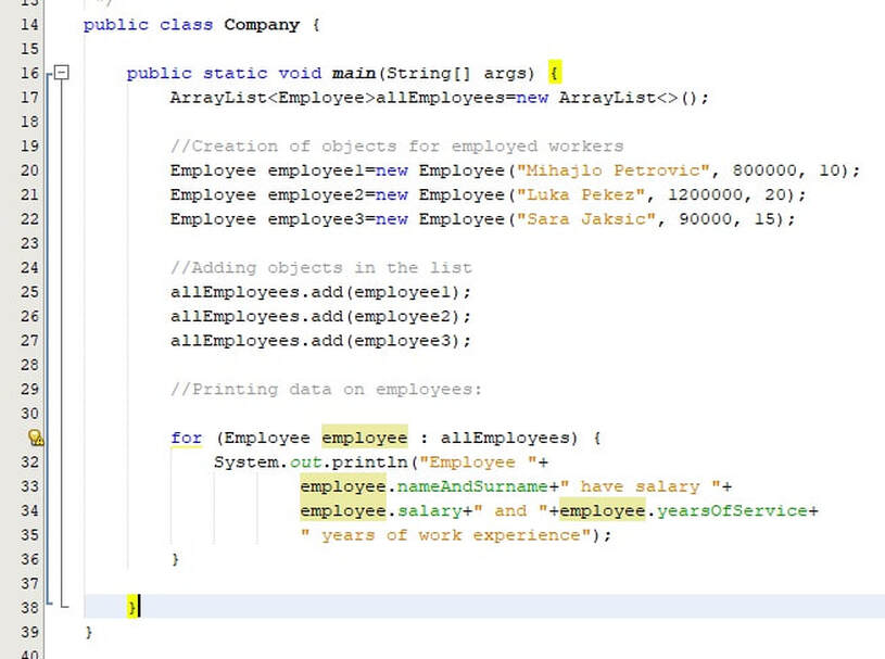 for-each loop in the Java example of the Company class