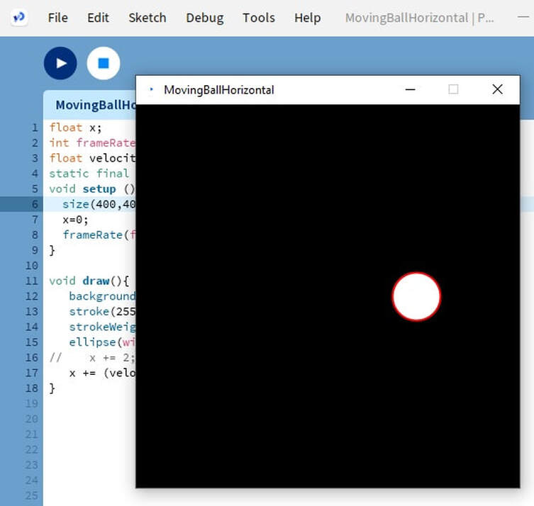 Processing Java example - Horizontal Move Ball launch
