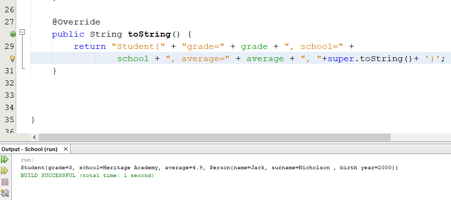 Class Student-overriding method toString