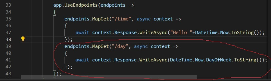 Web services in asp.net core- Day view of the week