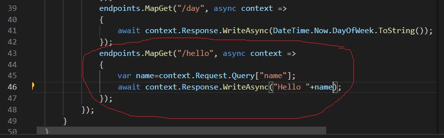 Web services in asp.net core - welcome display with name extracted from Querry as a parameter